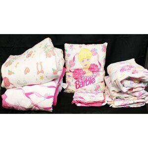 VTG 1995 9 Pc Barbie Full Size Bed Set Comforter Fitted Sheet Pillow Ballerina